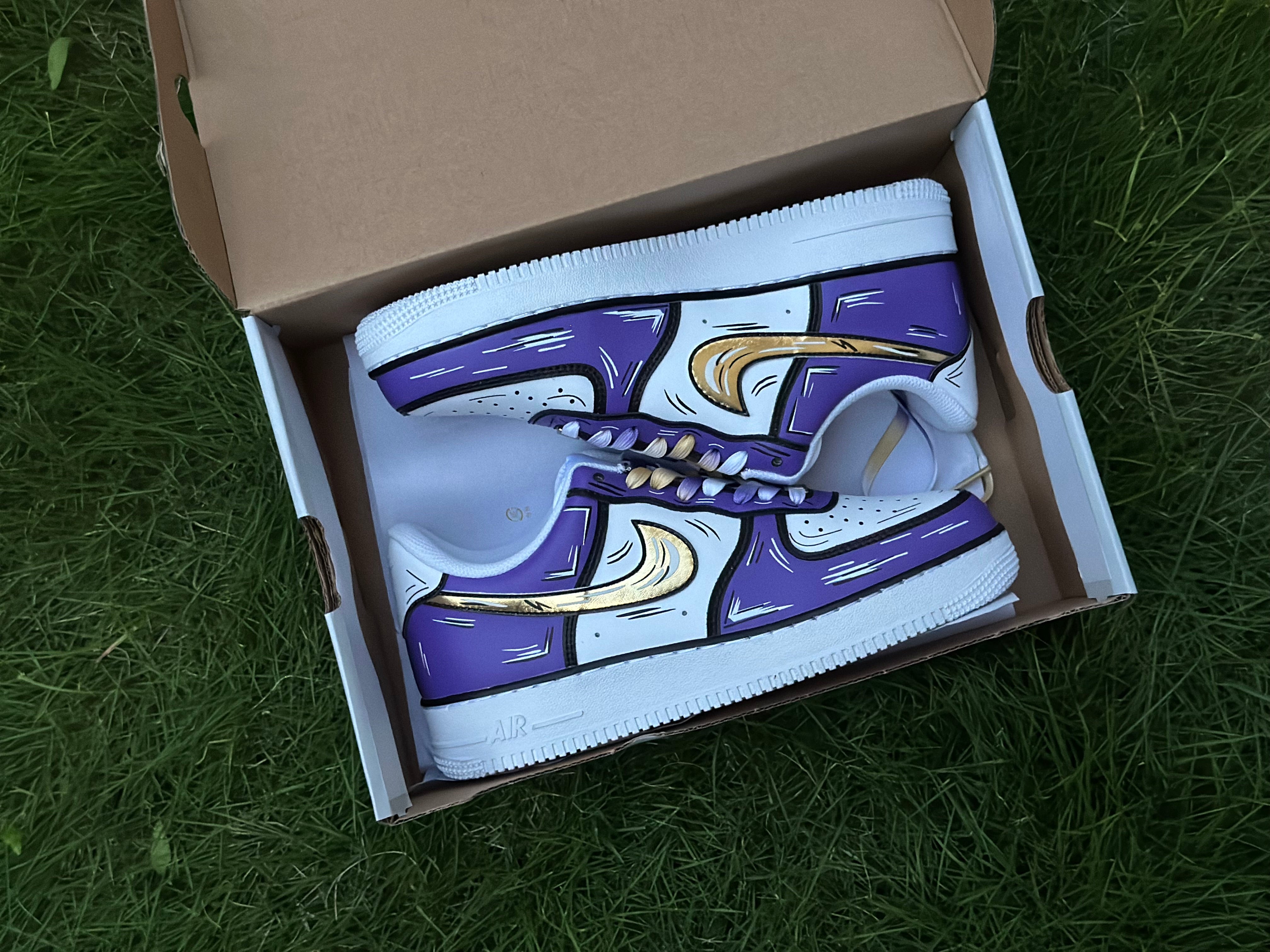 Custom Air Force 1 Purple Gold Cartoon Lines