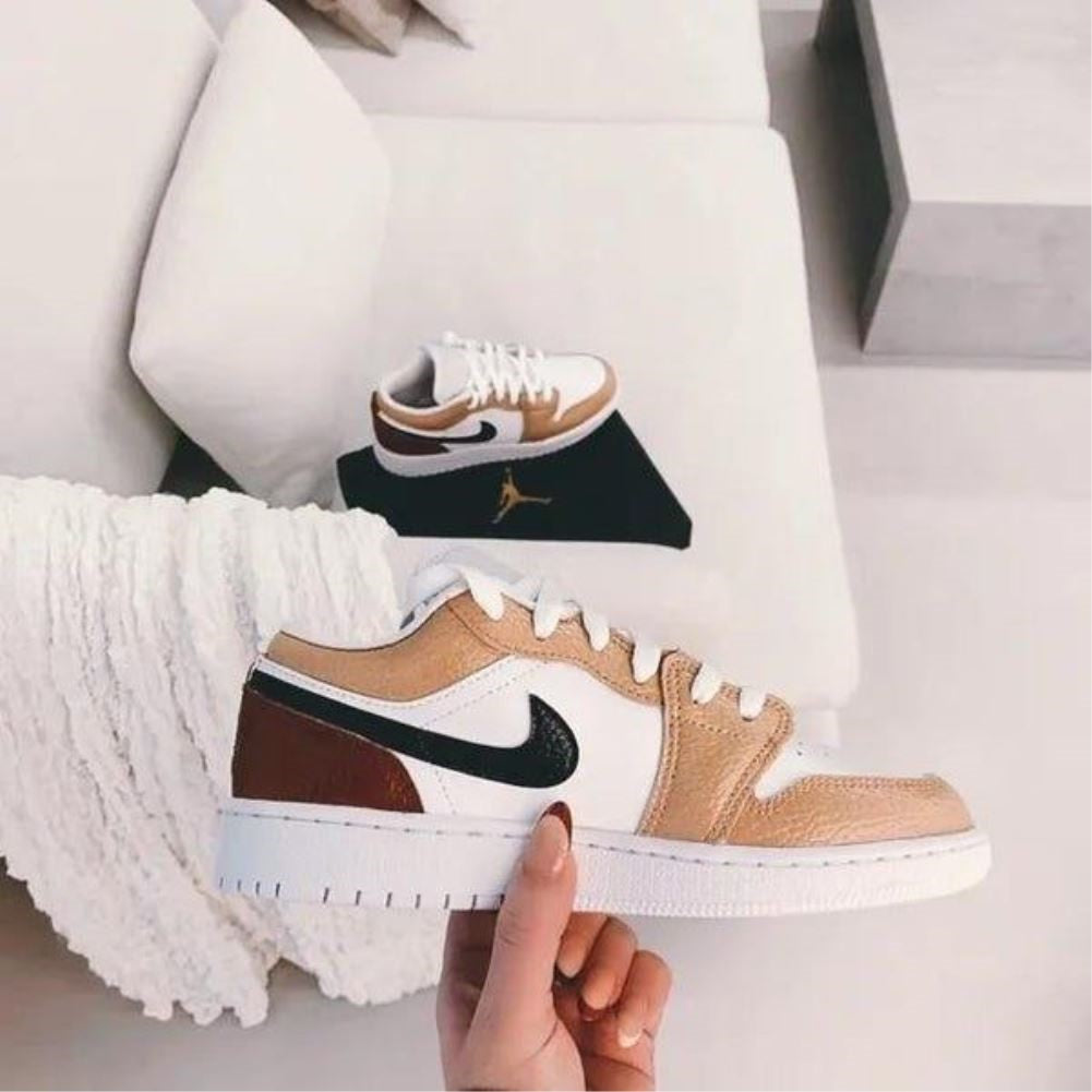 Beige Black Sneakers Custom Air Jordan 1 Low