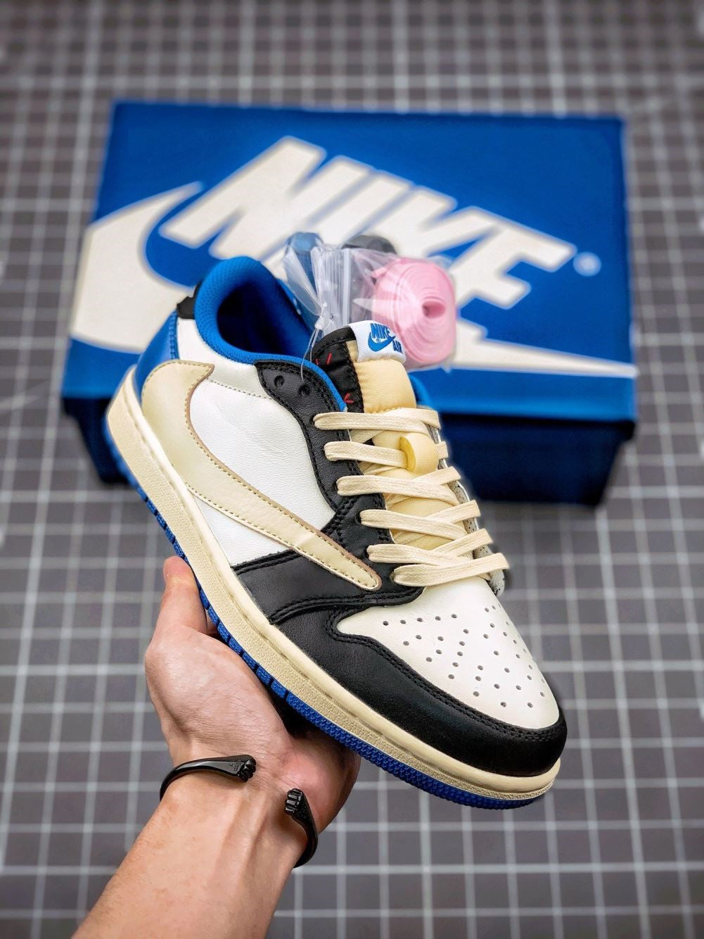 Travis Scott Beige Blue Sneakers Custom Air Jordan 1