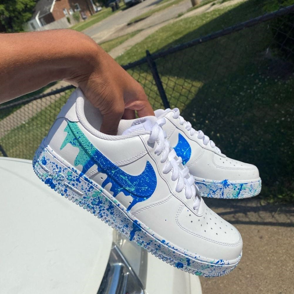 Blue Green Dripping Custom Sneakers Air Force 1