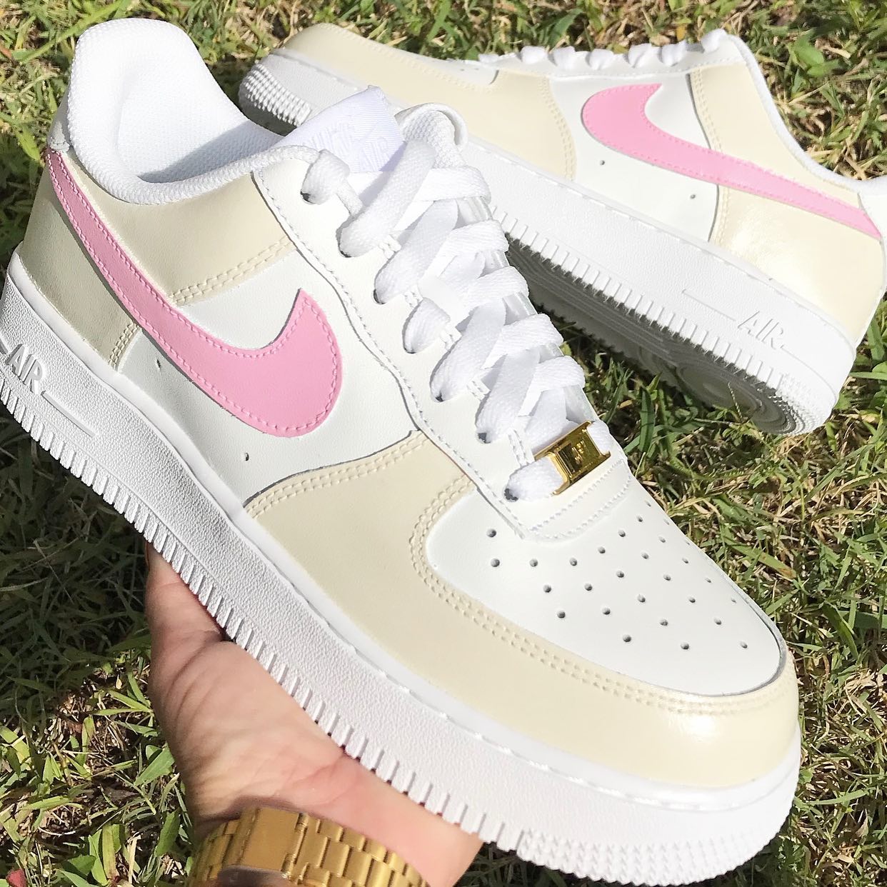 Beige Pink Custom Sneakers Air Force 1