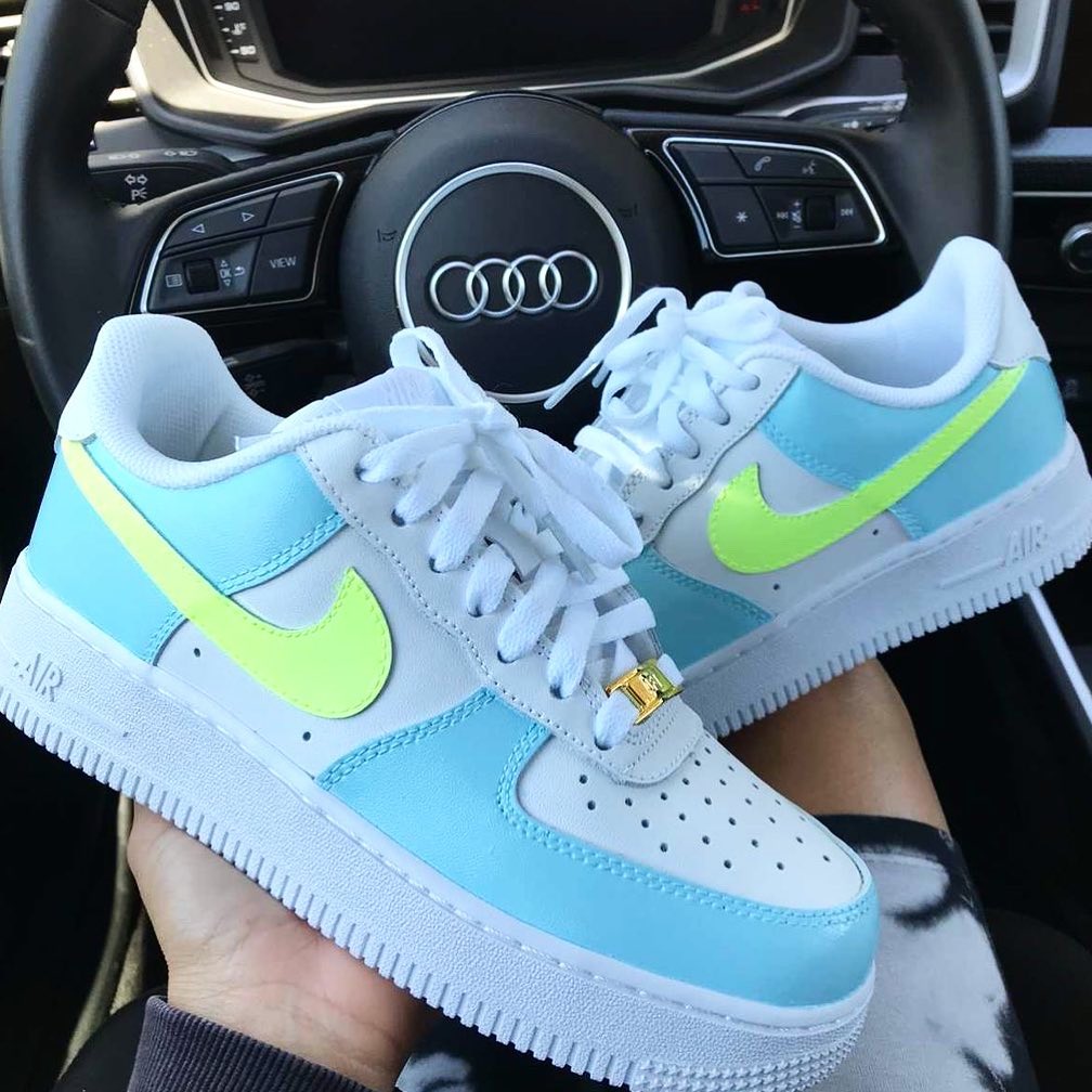 Blue Neon Green Custom Sneakers Air Force 1