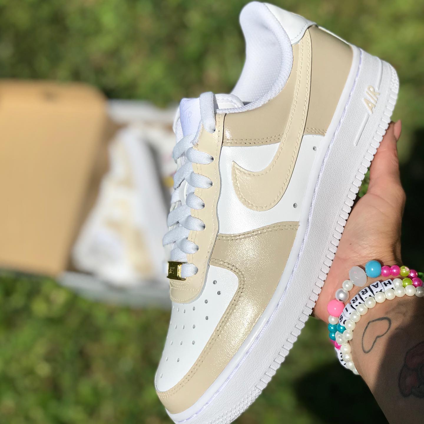 Beige Smooth Custom Sneakers Air Force 1