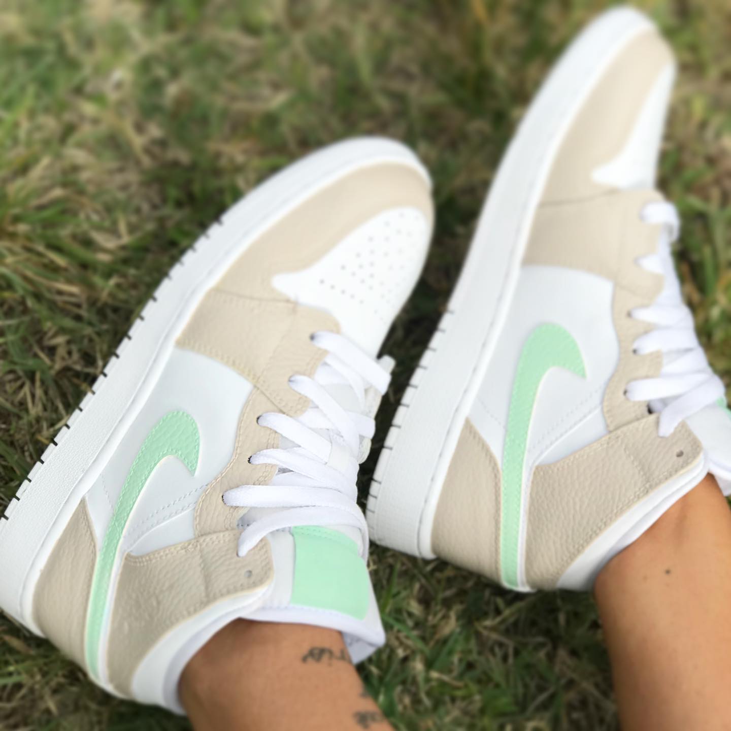 Beige Green Custom Sneakers Nike Air Jordan 1