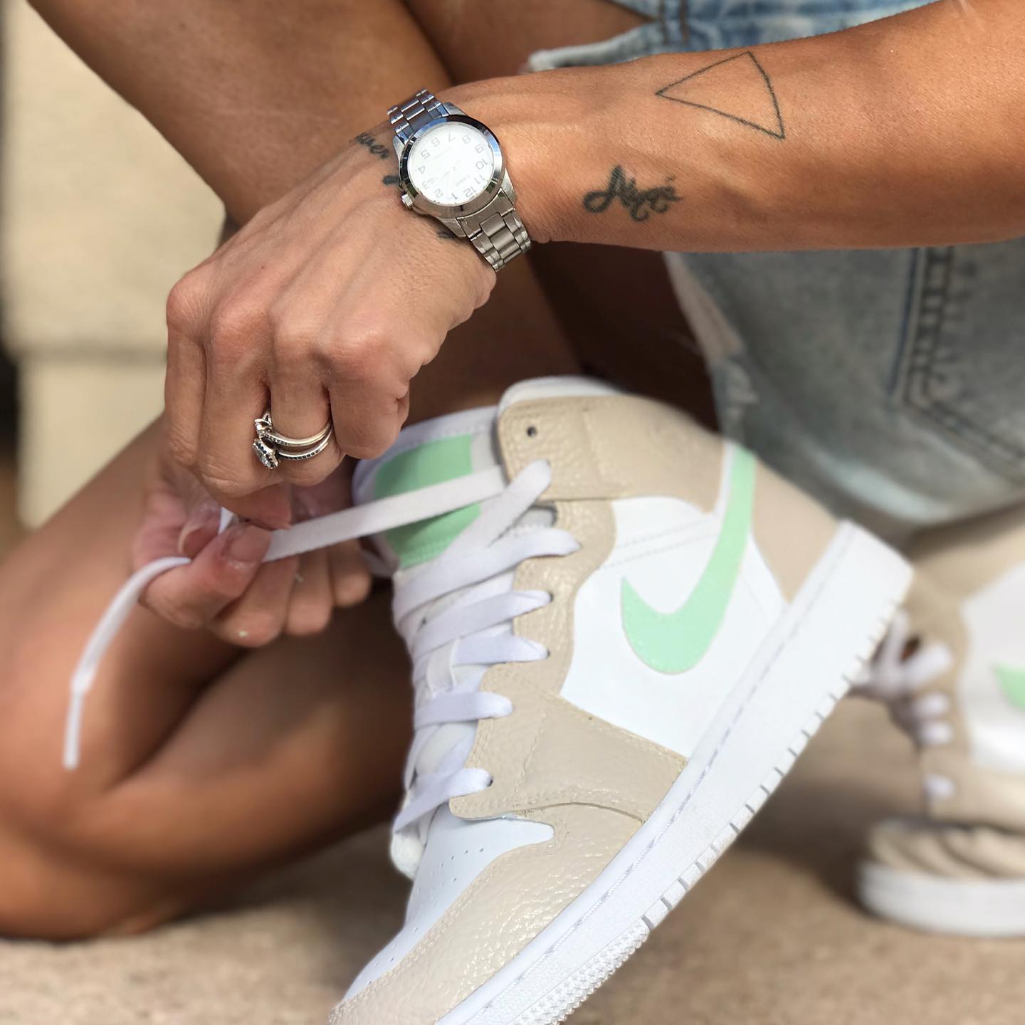 Beige Green Custom Sneakers Nike Air Jordan 1