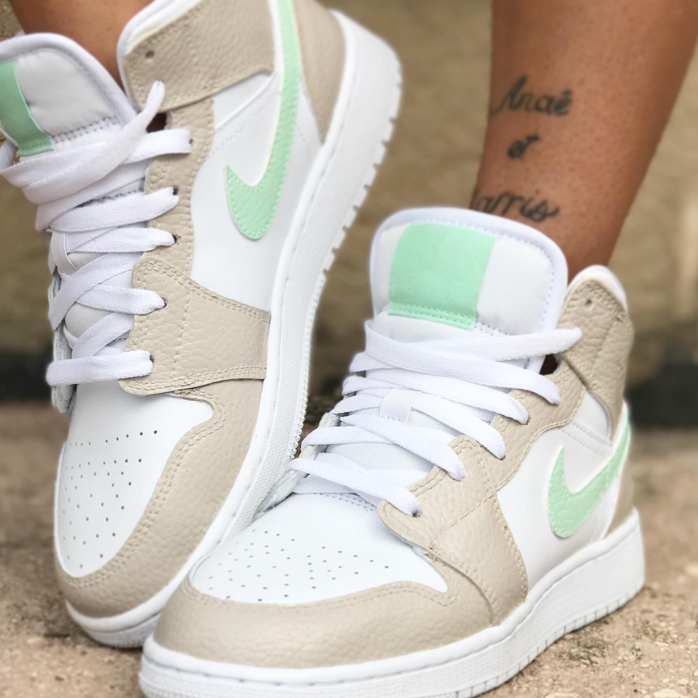 Beige Green Custom Sneakers Nike Air Jordan 1