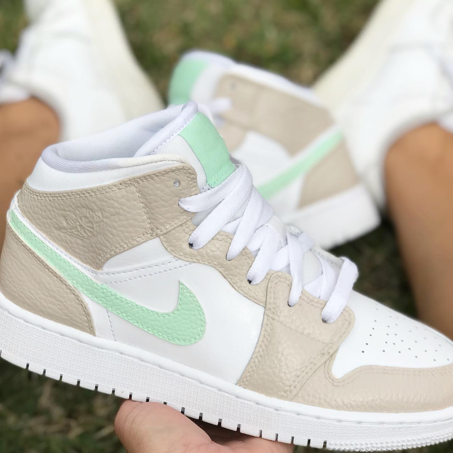 Beige Green Custom Sneakers Nike Air Jordan 1