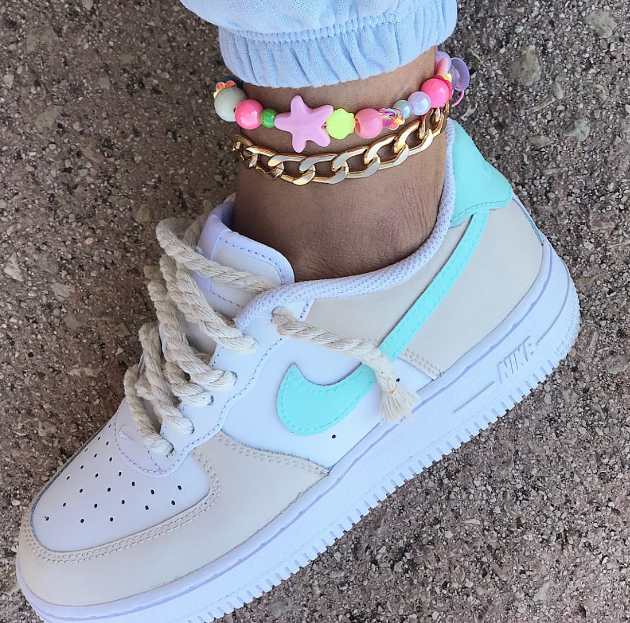 Beige Green Custom Sneakers Air Force 1