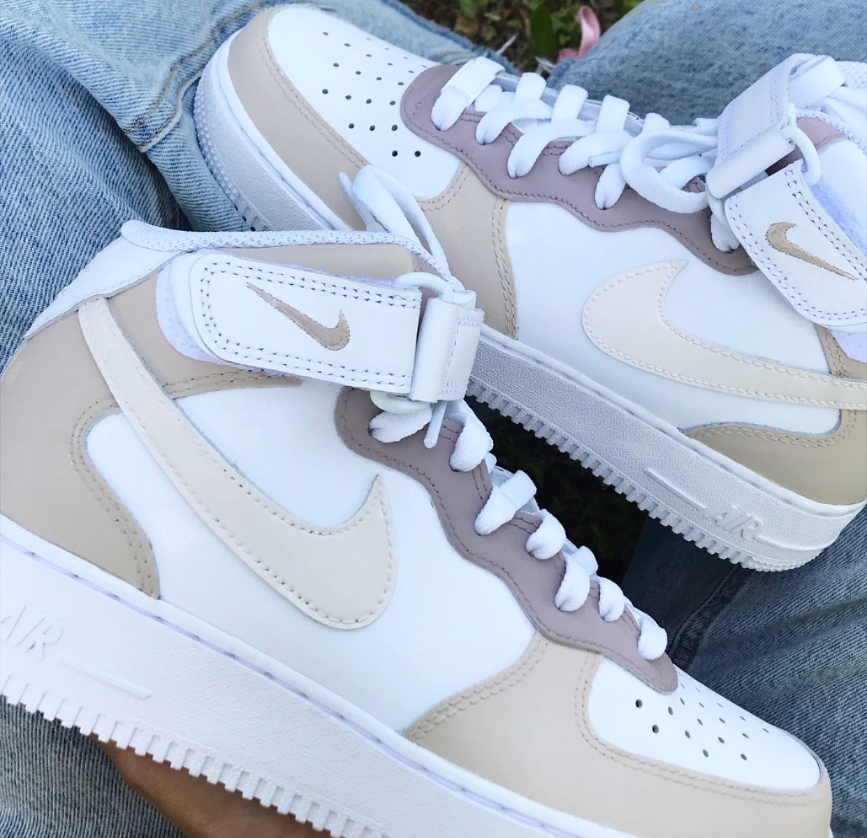 Brown Beige Custom Sneakers Air Force 1 Mid