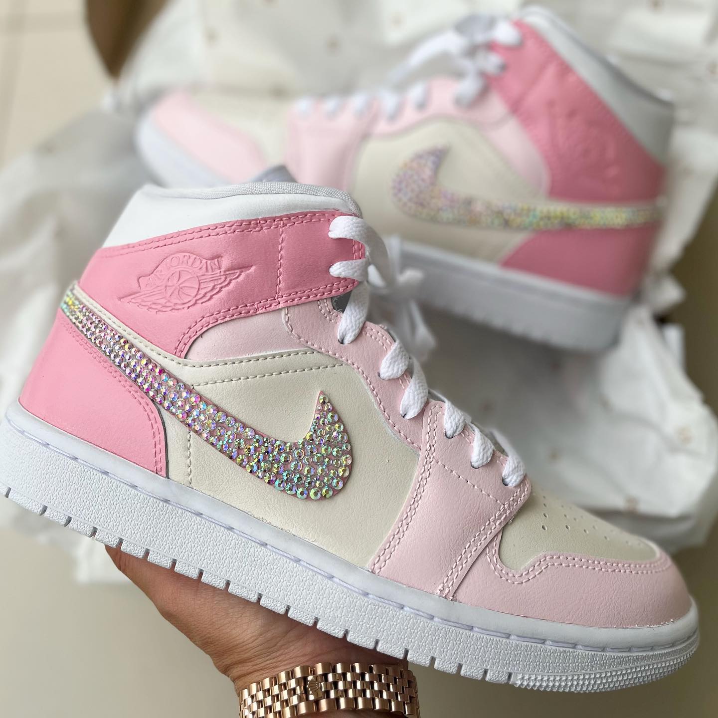 Pink Rhinestone Custom Sneakers Air Jordan 1