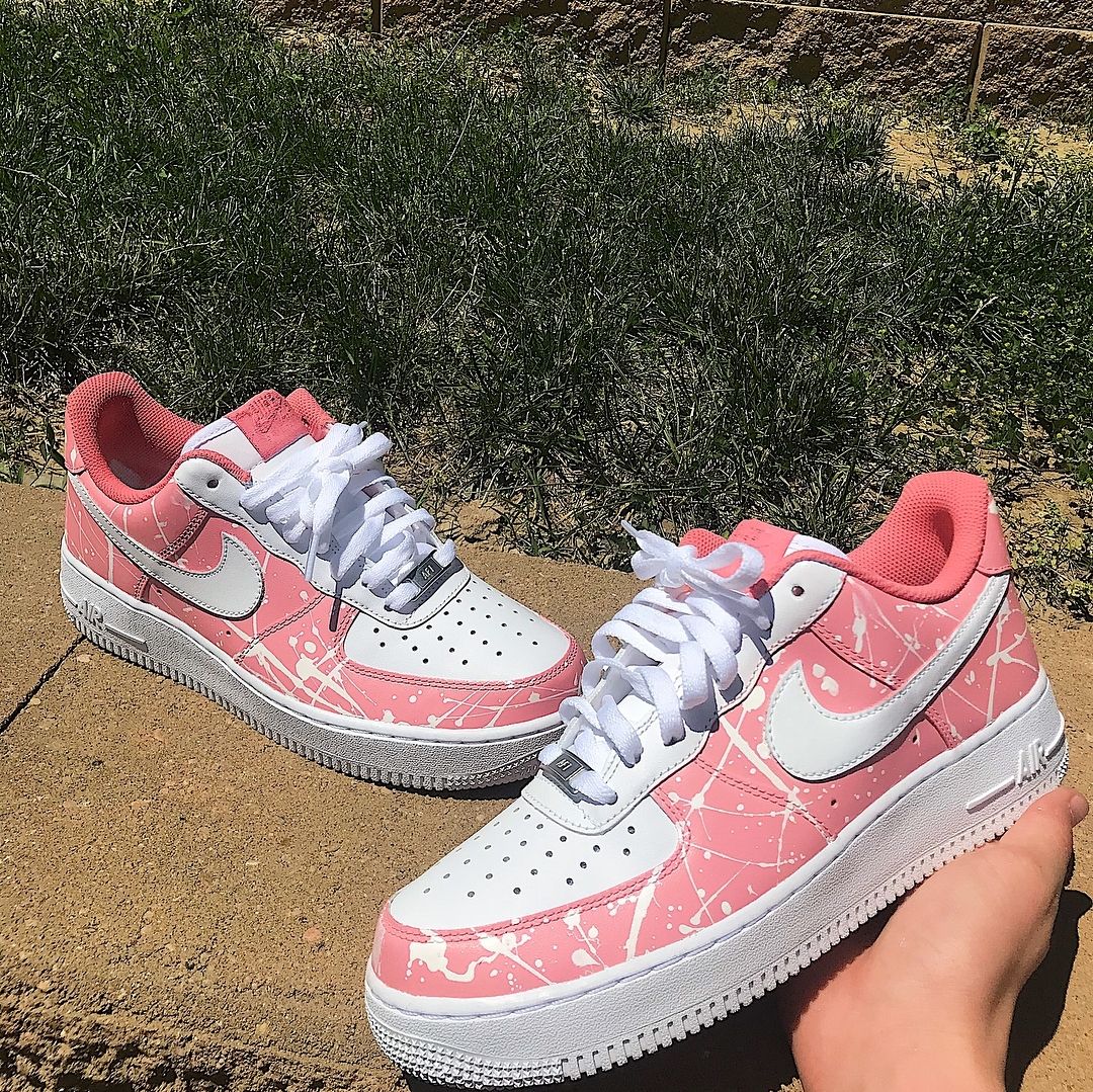 Pink White Splash Custom Sneakers Air Force 1