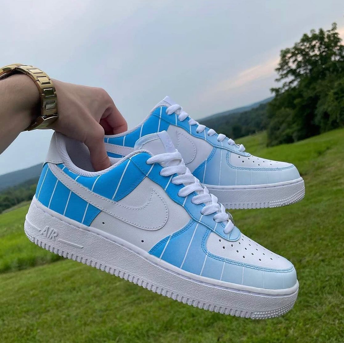 Blue White Lines Custom Sneakers Air Force 1