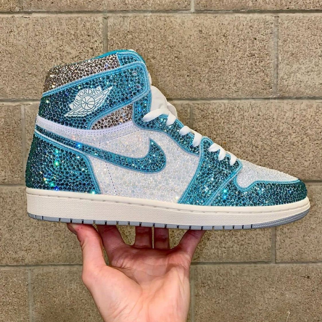 Blue Rhinestones Custom Sneakers Air Jordan 1