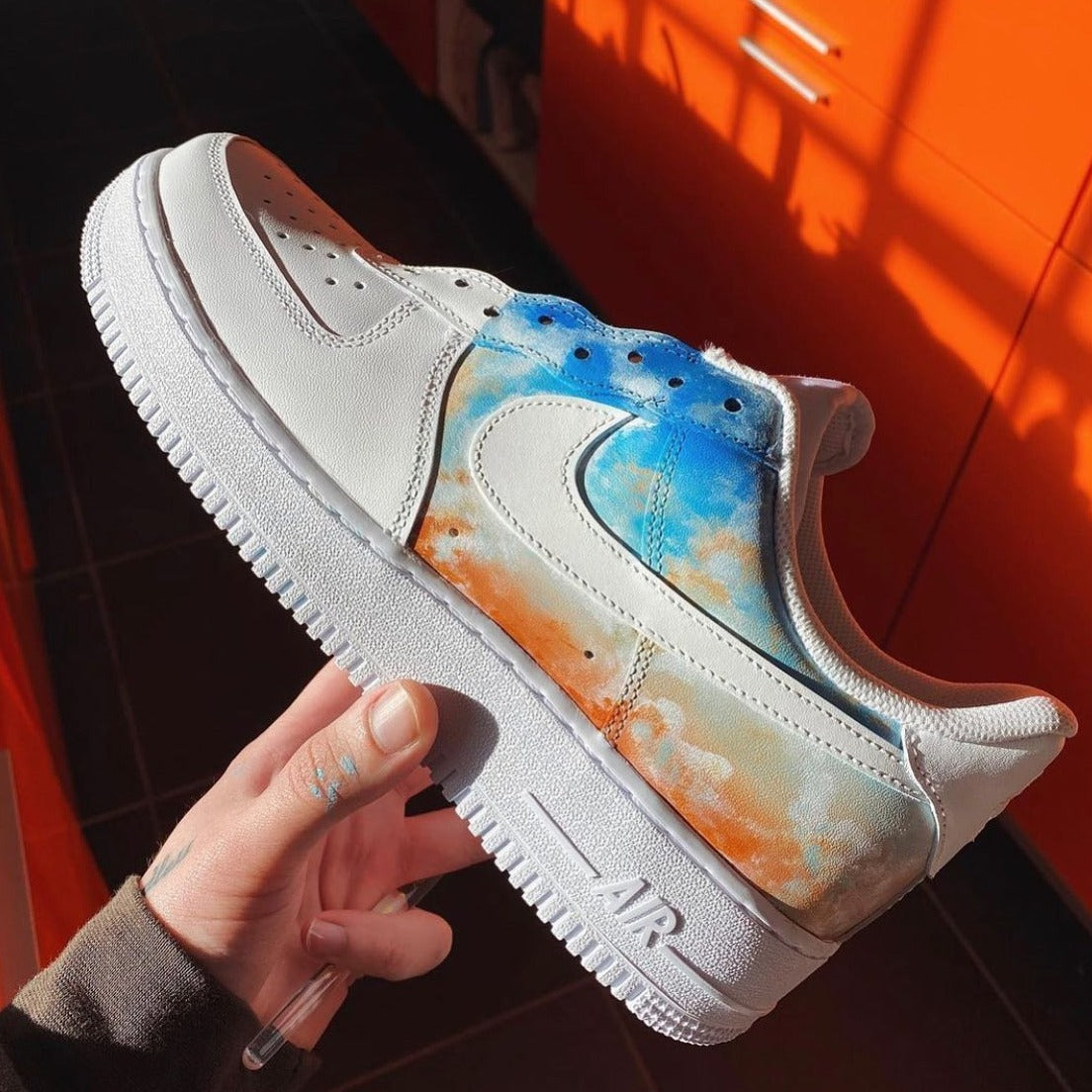 Blue Orange Painting Custom Sneakers Air Force 1