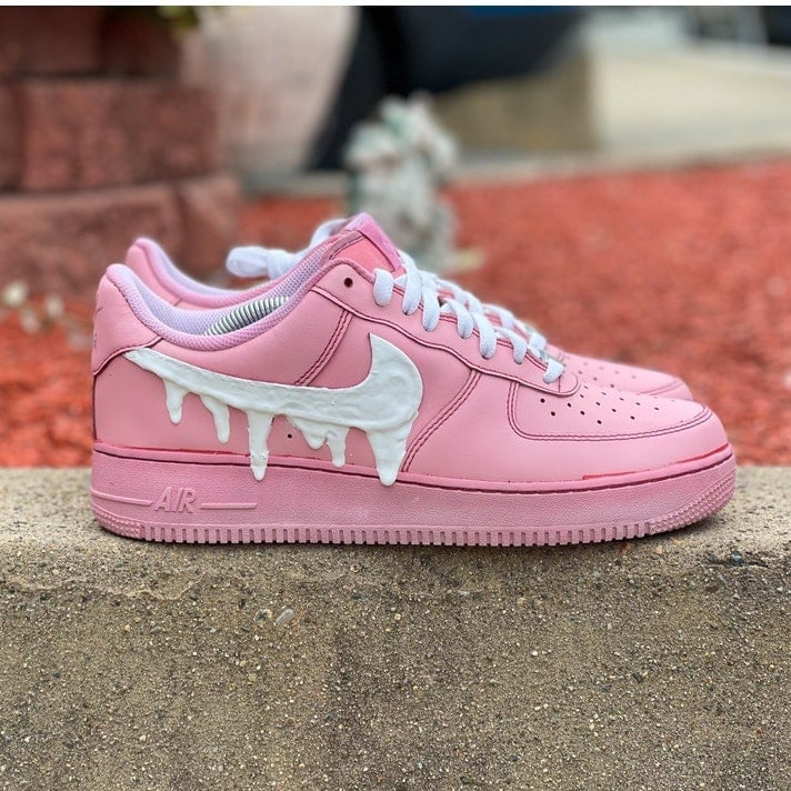 Pink White Dripping Custom Sneakers Air Force 1