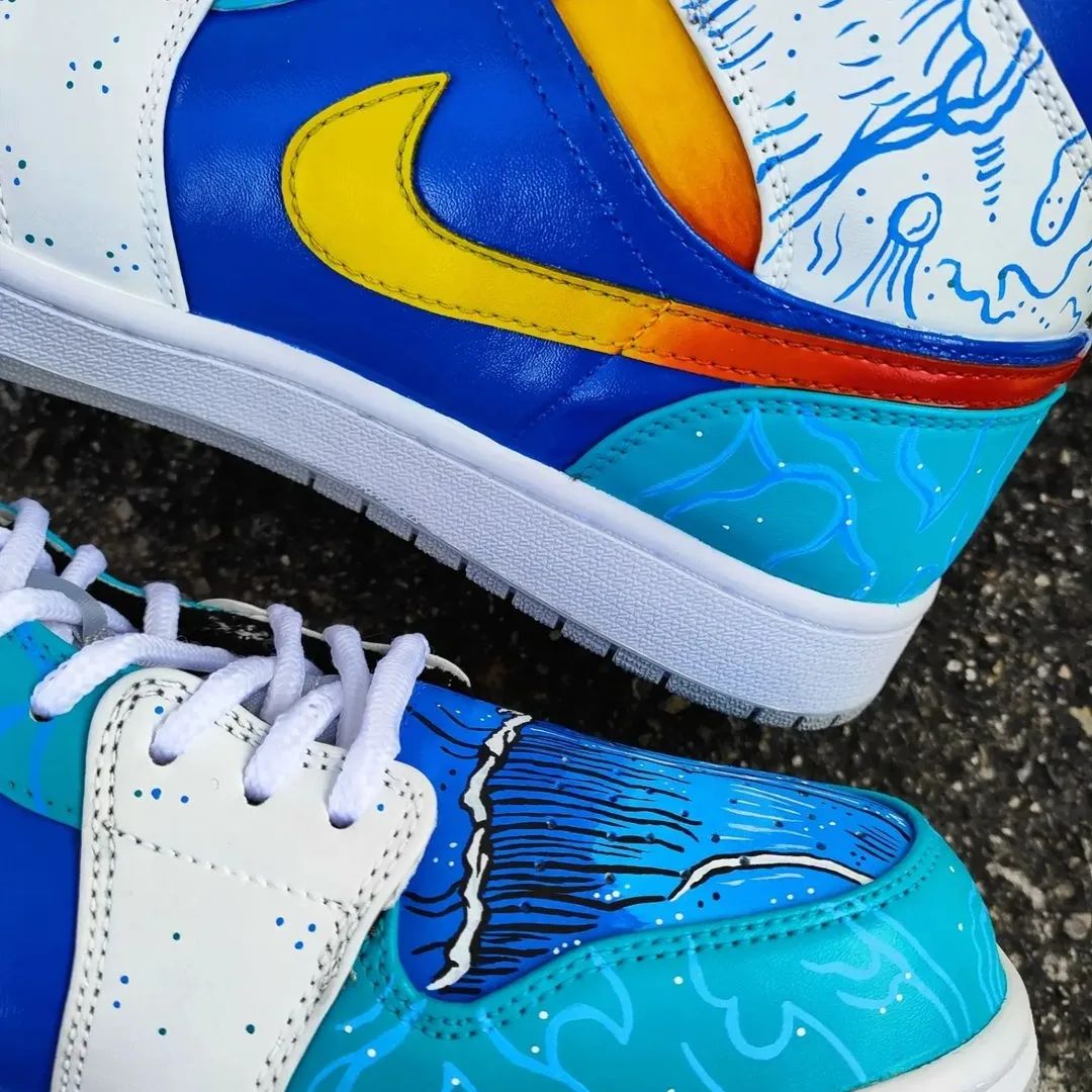 Blue Cartoon Wave Custom Sneakers Air Jordan 1