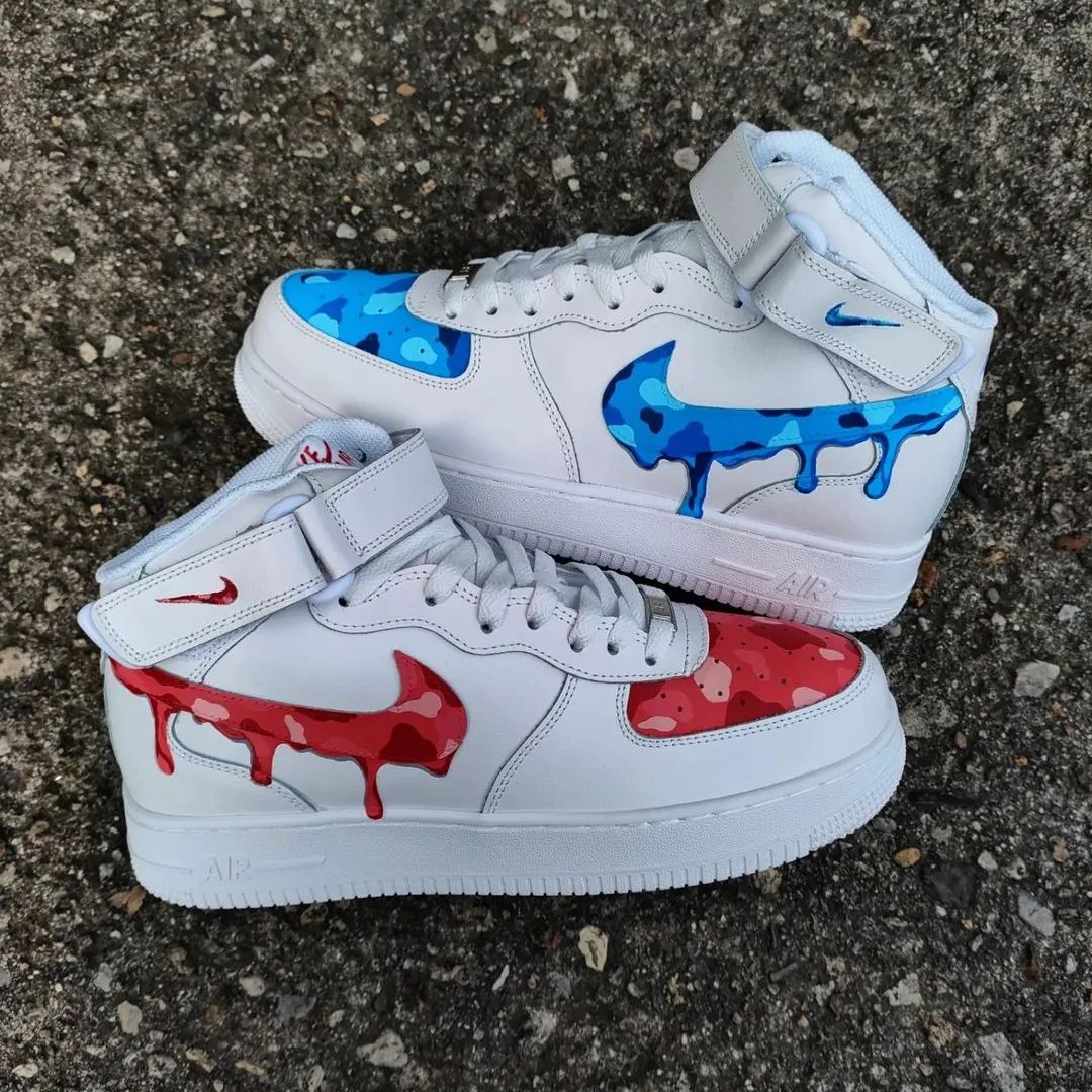 Red Blue Dripping Custom Sneakers Air Force 1 Mid