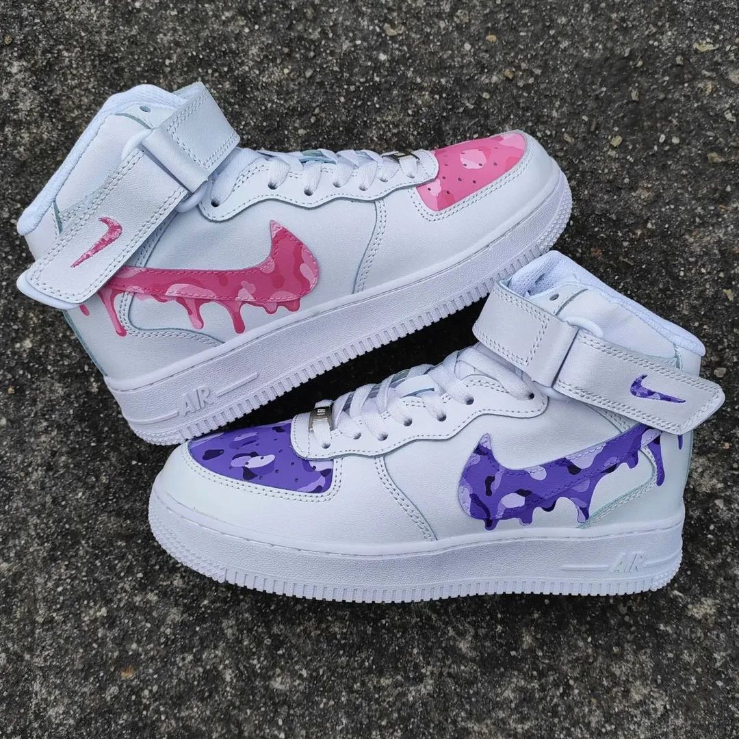 Pink Purple Dripping Custom Sneakers Air Force 1 Mid