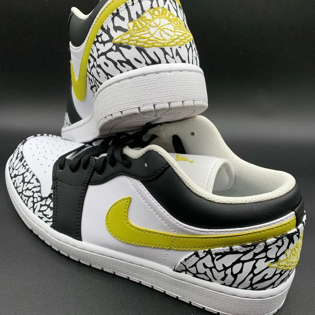 Yellow Black Network Custom Sneakers Air Jordan 1 Low