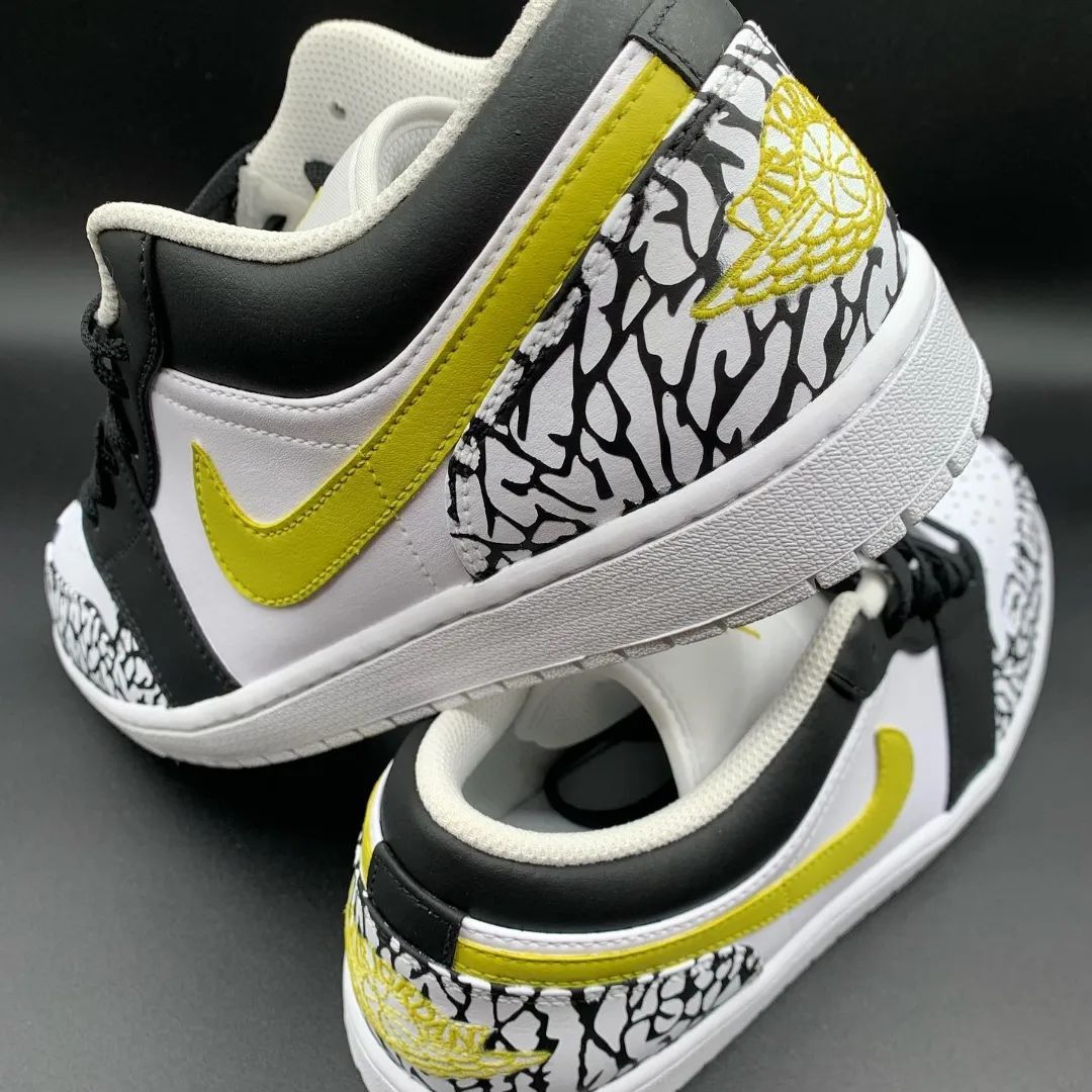 Yellow Black Network Custom Sneakers Air Jordan 1 Low