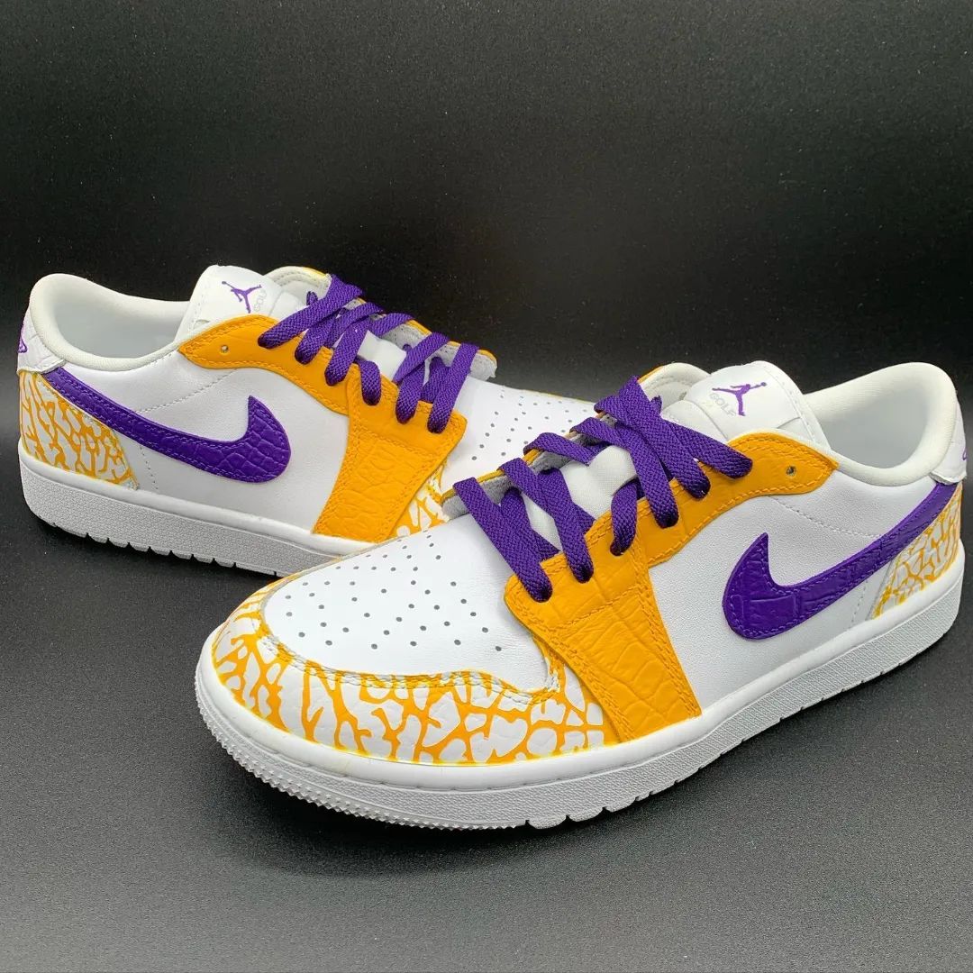 Purple Yellow Net Custom Sneakers Air Jordan 1 Low