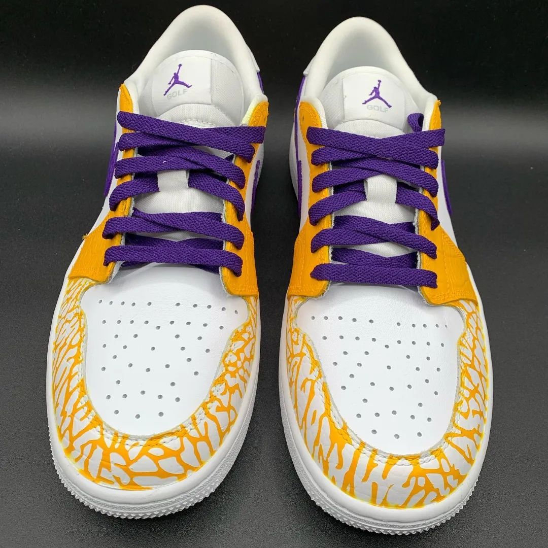 Purple Yellow Net Custom Sneakers Air Jordan 1 Low