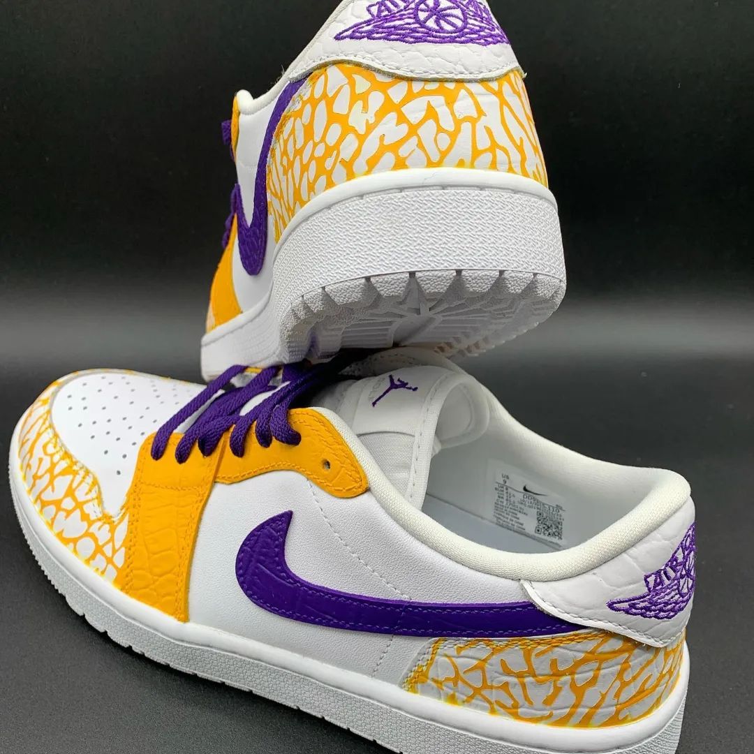 Purple Yellow Net Custom Sneakers Air Jordan 1 Low