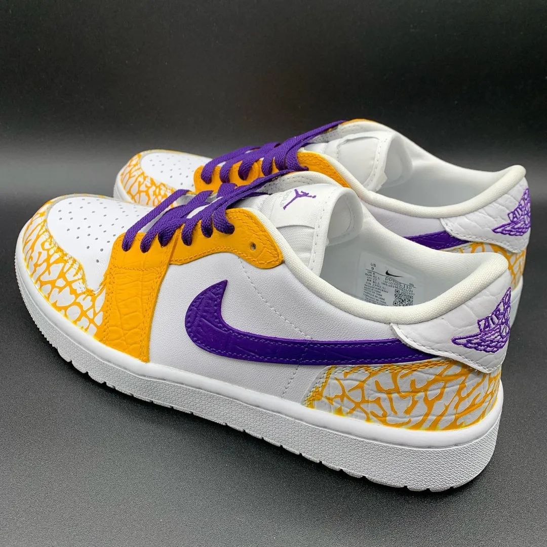 Purple Yellow Net Custom Sneakers Air Jordan 1 Low