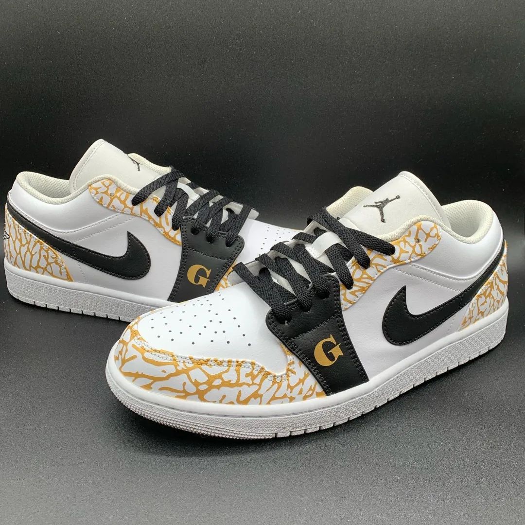 Black Yellow Net Custom Sneakers Air Jordan 1 Low