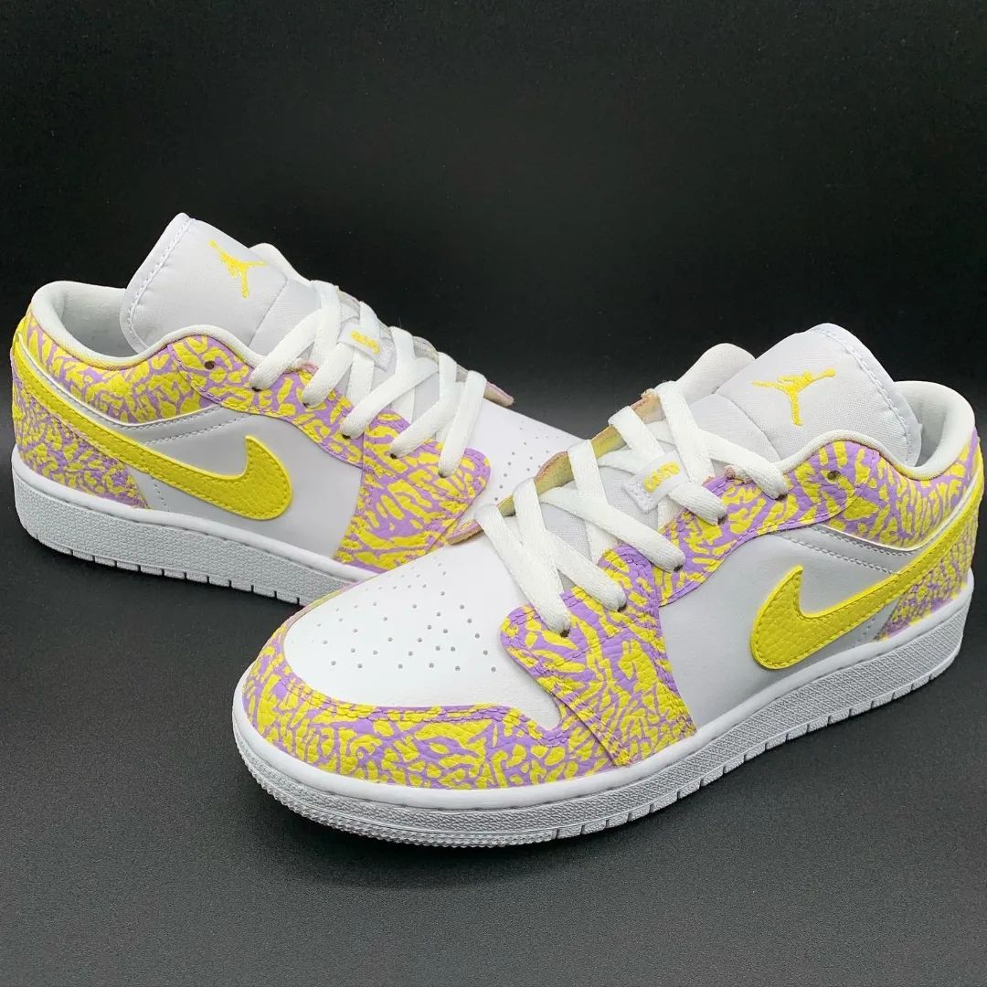 Yellow Purple Net Custom Sneakers Air Jordan 1 Low