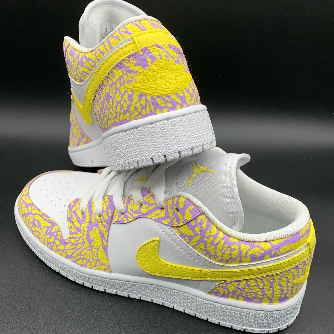 Yellow Purple Net Custom Sneakers Air Jordan 1 Low