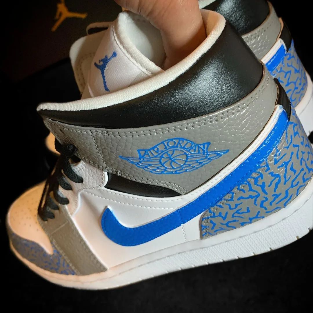 Grey Blue Net Custom Sneakers Air Jordan 1