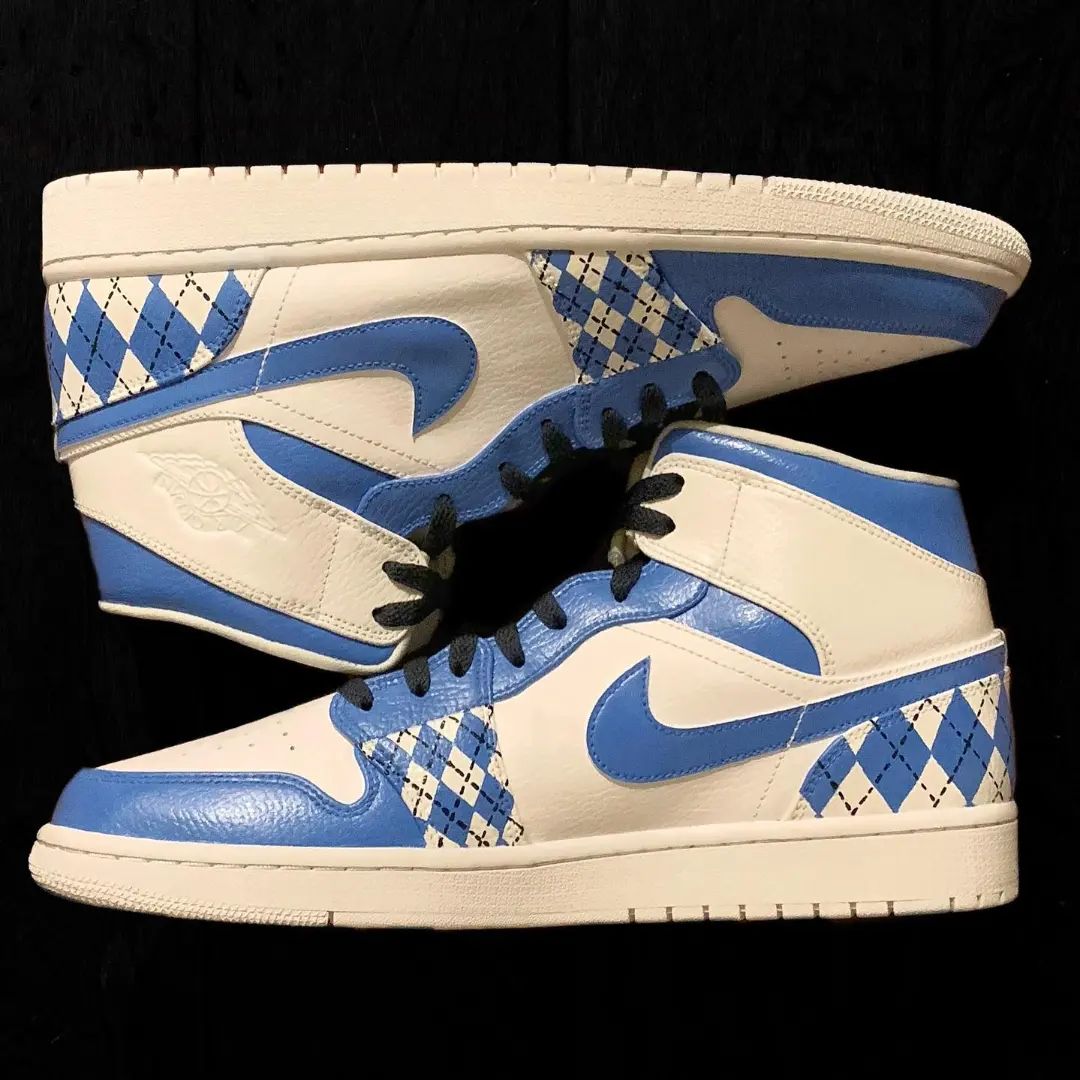 Blue Diamond Lattice Custom Sneakers Air Jordan 1