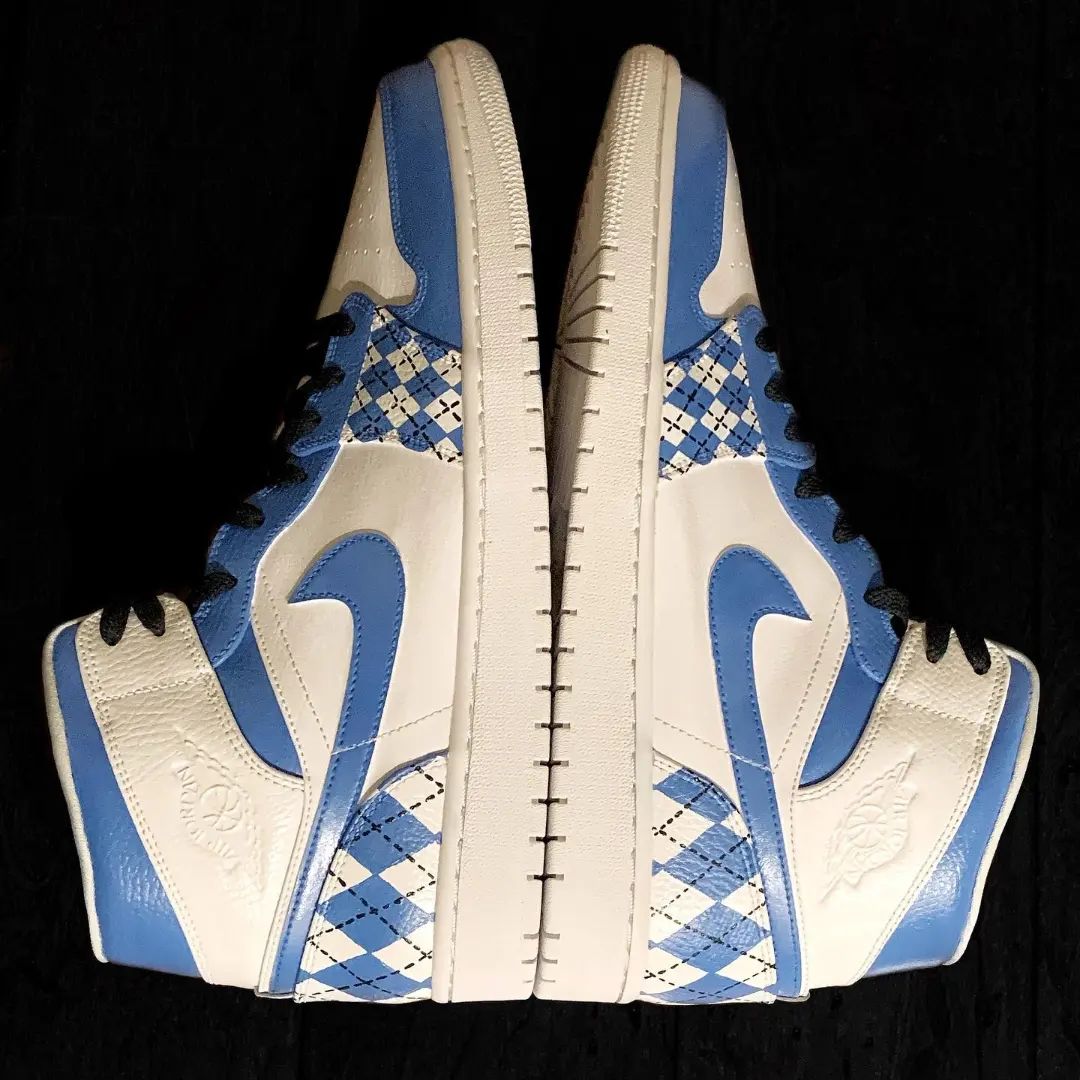 Blue Diamond Lattice Custom Sneakers Air Jordan 1