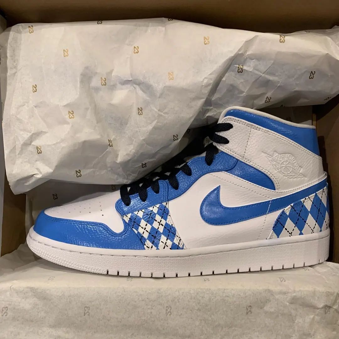 Blue Diamond Lattice Custom Sneakers Air Jordan 1