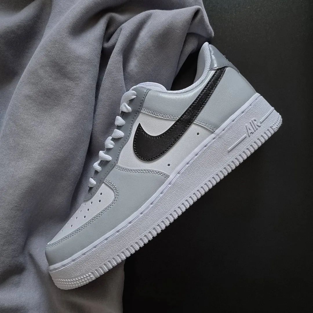 Grey Black Smooth Custom Sneakers Air Force 1