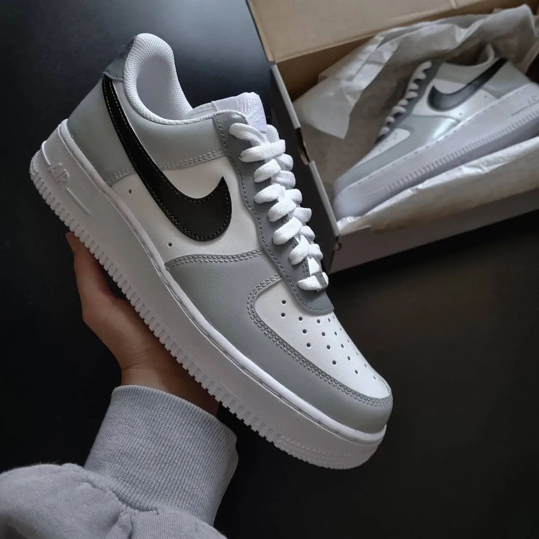 Grey Black Smooth Custom Sneakers Air Force 1