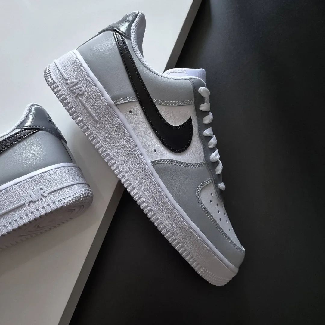 Grey Black Smooth Custom Sneakers Air Force 1