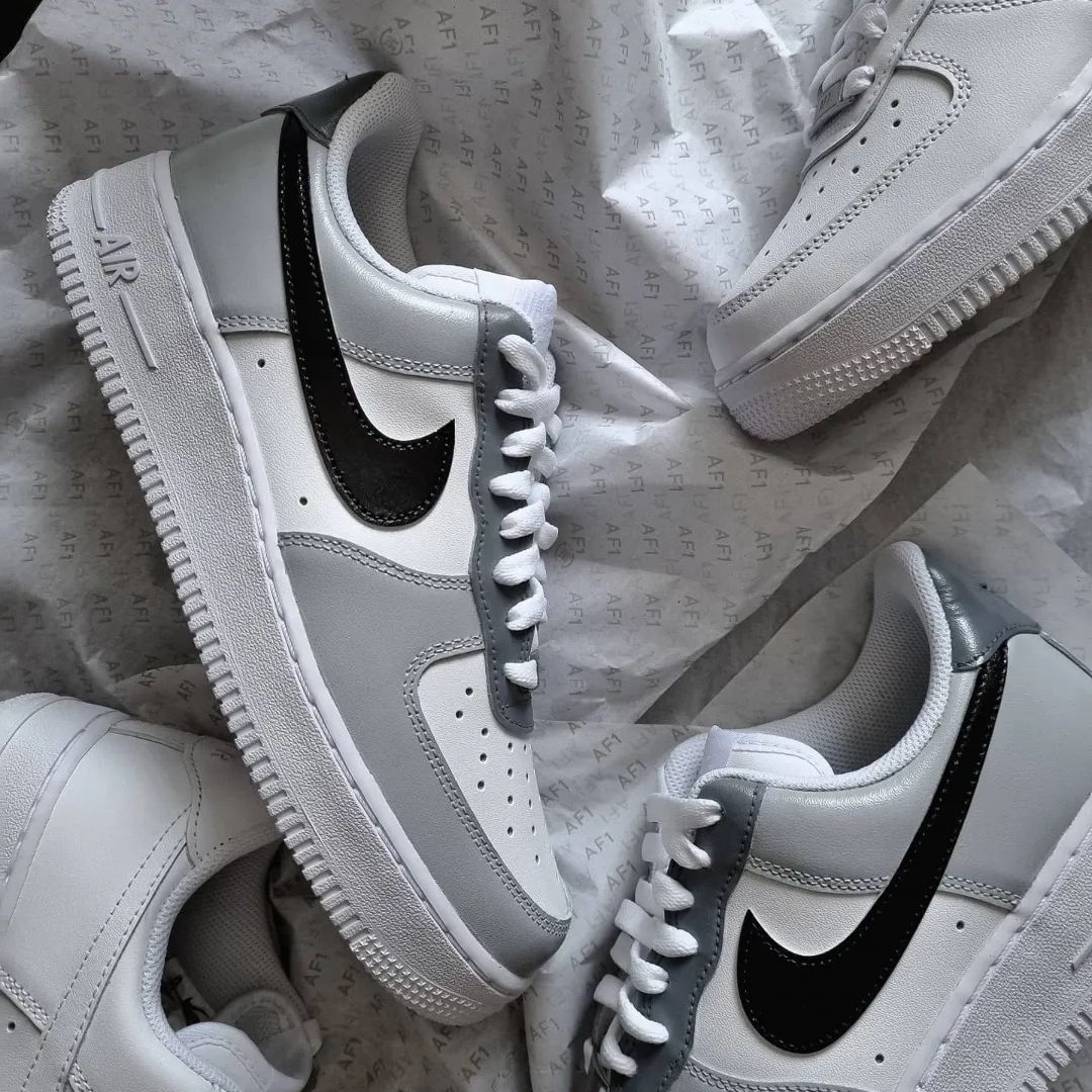 Grey Black Smooth Custom Sneakers Air Force 1