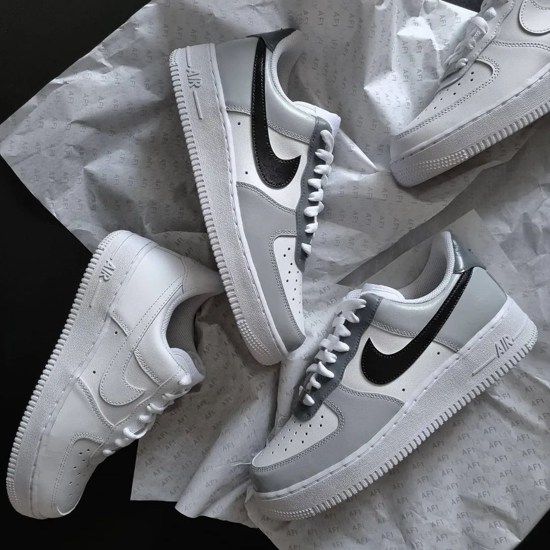 Grey Black Smooth Custom Sneakers Air Force 1