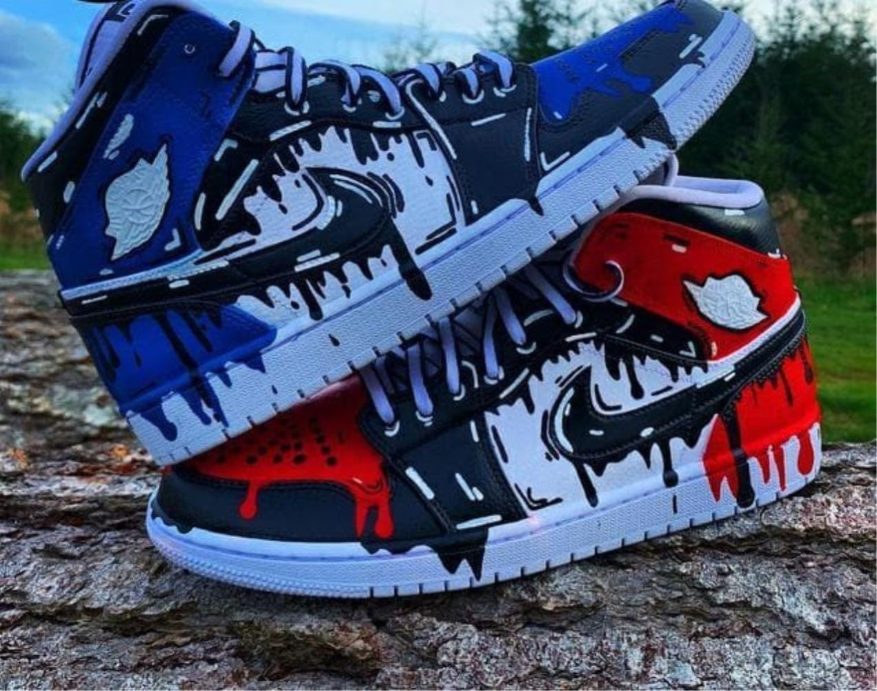 Blue Red Dripping Custom Sneakers Air Jordan 1