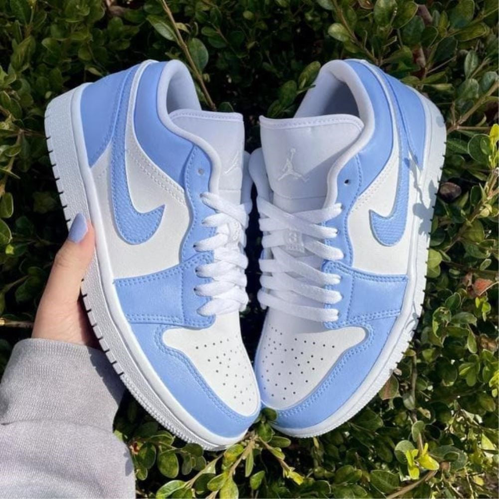 Blue Smooth Custom Sneakers Air Jordan 1 Low