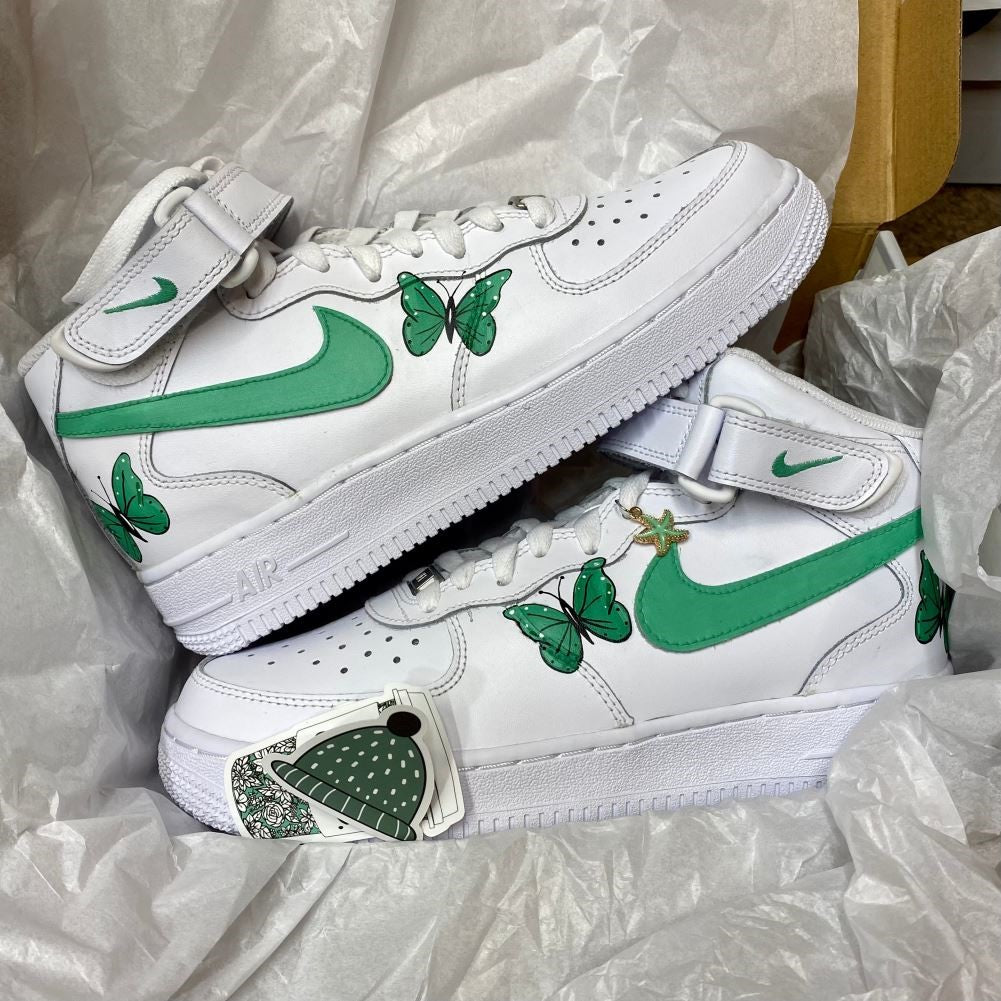 Green Butterflies Custom Sneakers Air Force 1 Mid