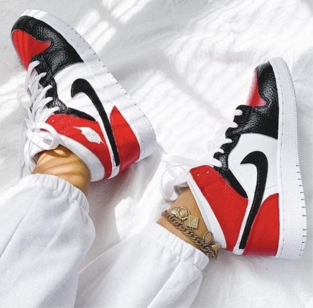 Red Black Smooth Custom Sneakers Air Jordan 1