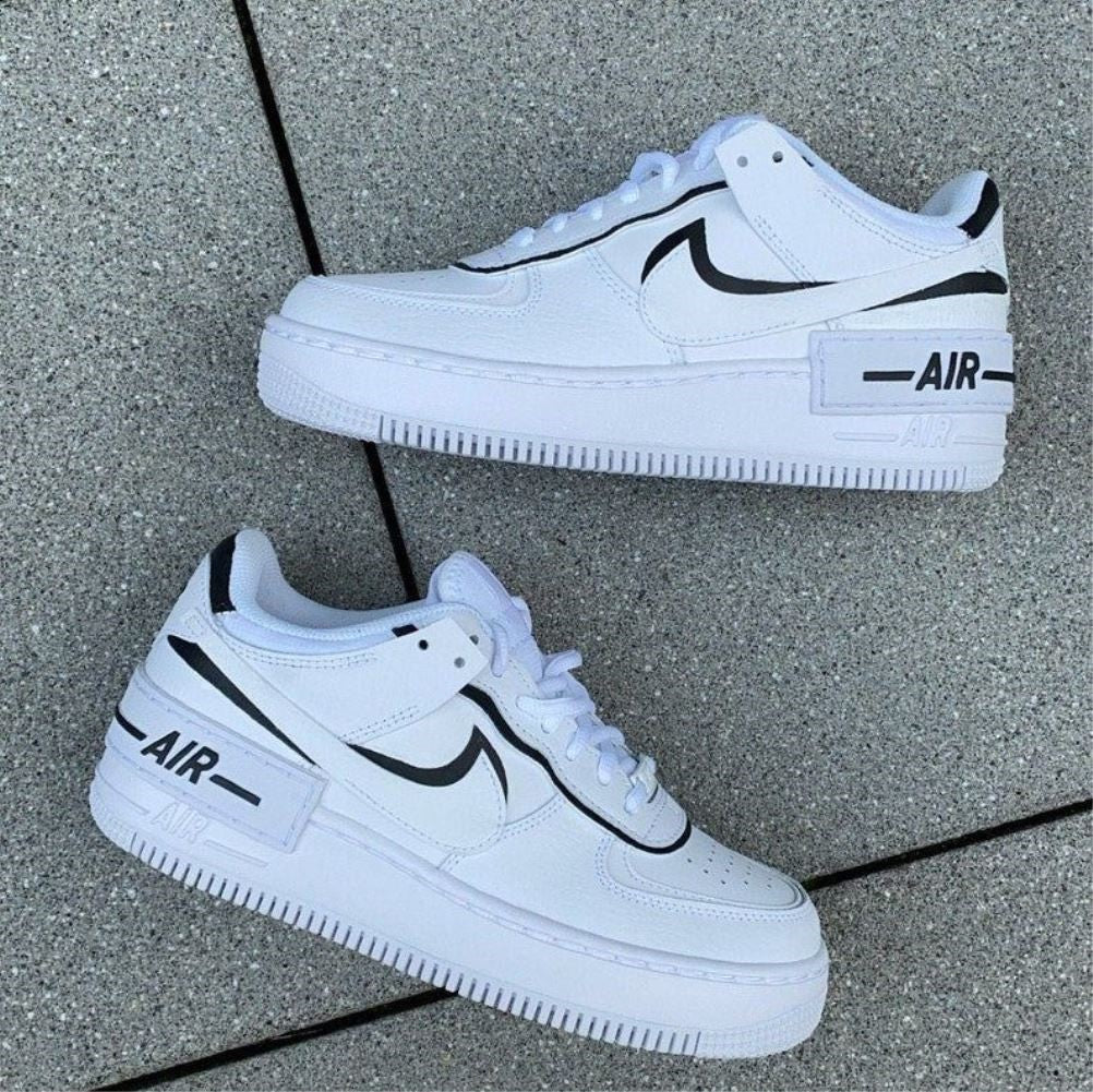 White Black Shadow Sneakers Custom Air Force 1