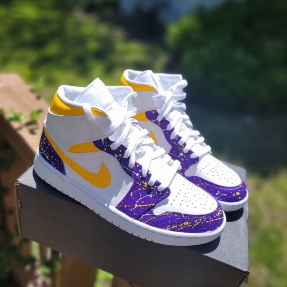 Purple Yellow Splash Custom Sneakers Air Jordan 1