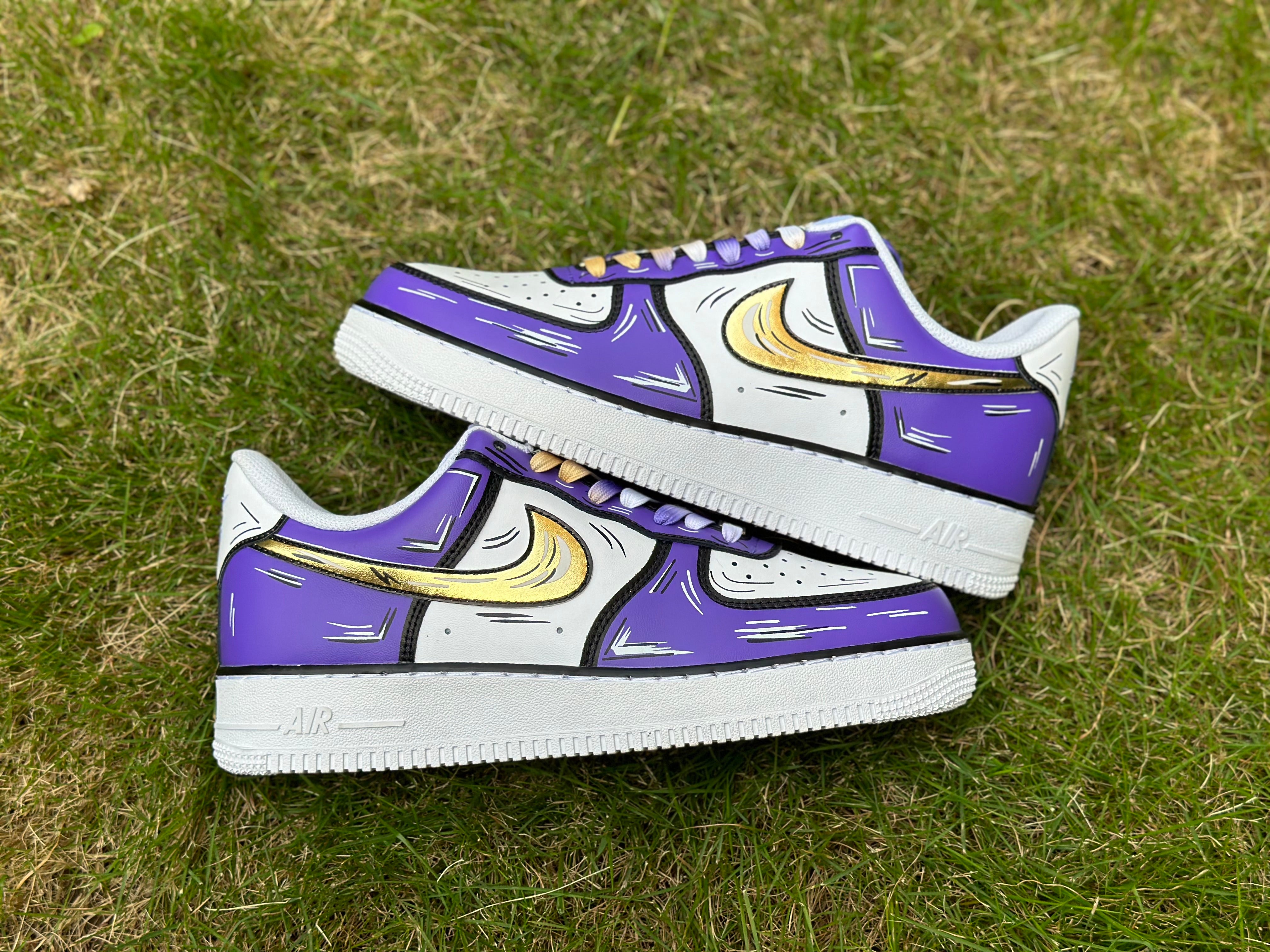 Custom Air Force 1 Purple Gold Cartoon Lines