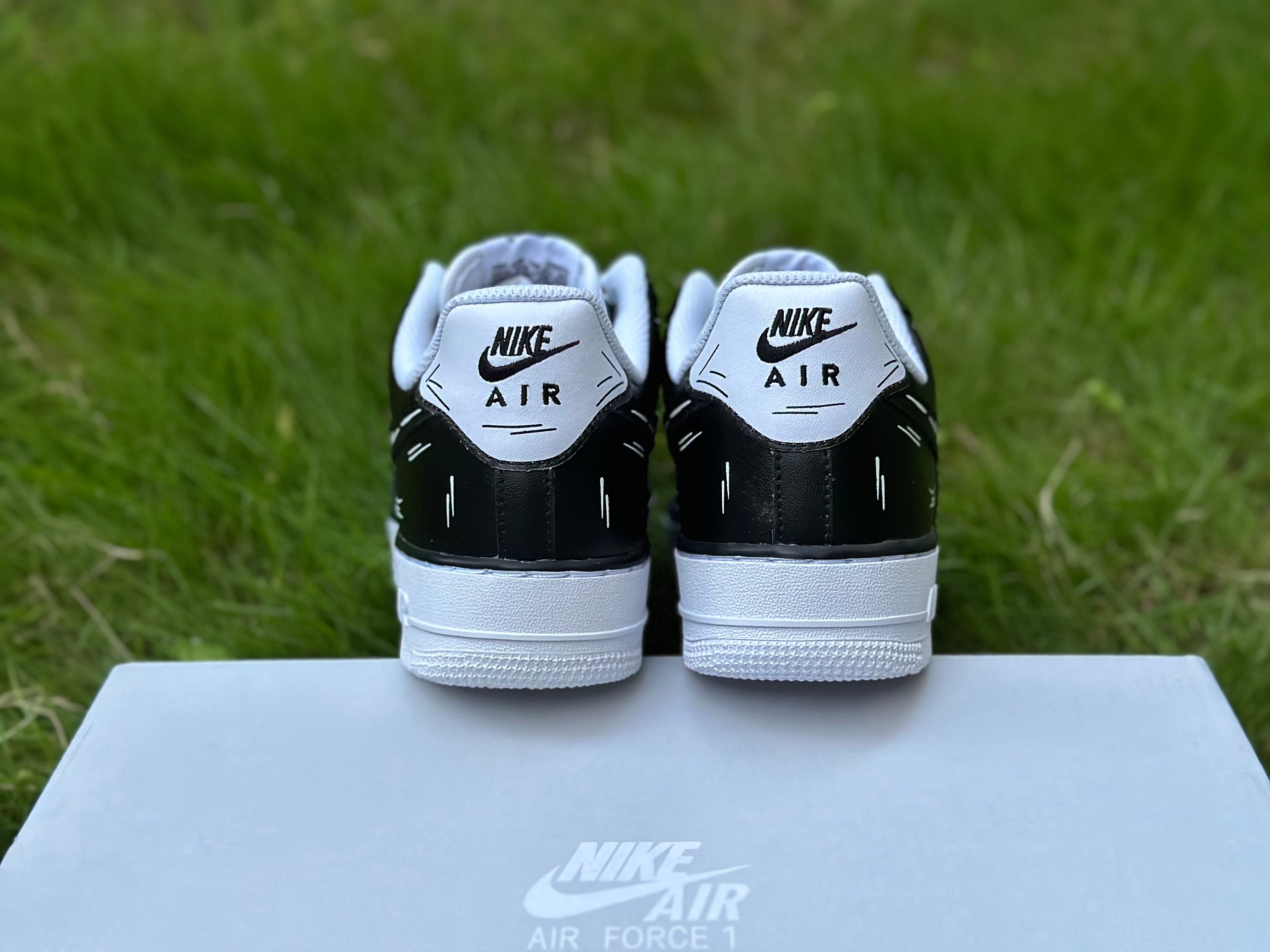 Custom Air Force 1 Black White Cartoon Lines