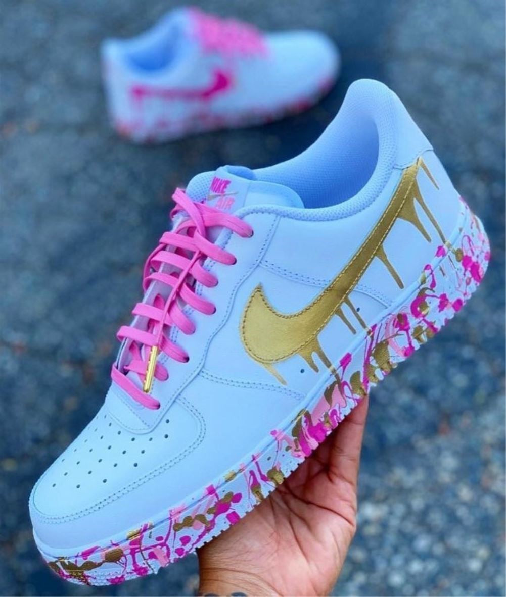 Pink Golden Dripping Custom Sneakers Air Force 1