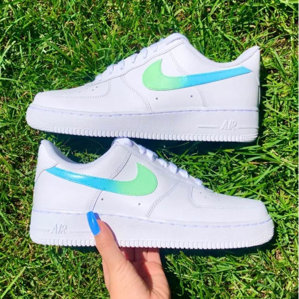 Blue-Green Gradient Smooth Custom Sneakers Air Force 1